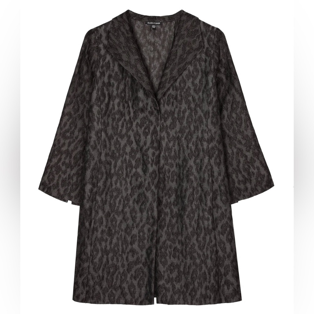 Eileen Fisher Charcoal Gray Leopard Jacquard Coat
